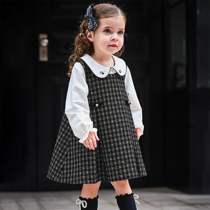 Toddler Girls Classic Black White Plaid A-line Party Dress