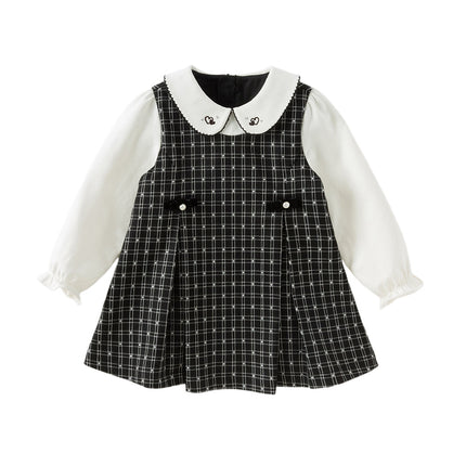 Toddler Girls Classic Black White Plaid A-line Party Dress
