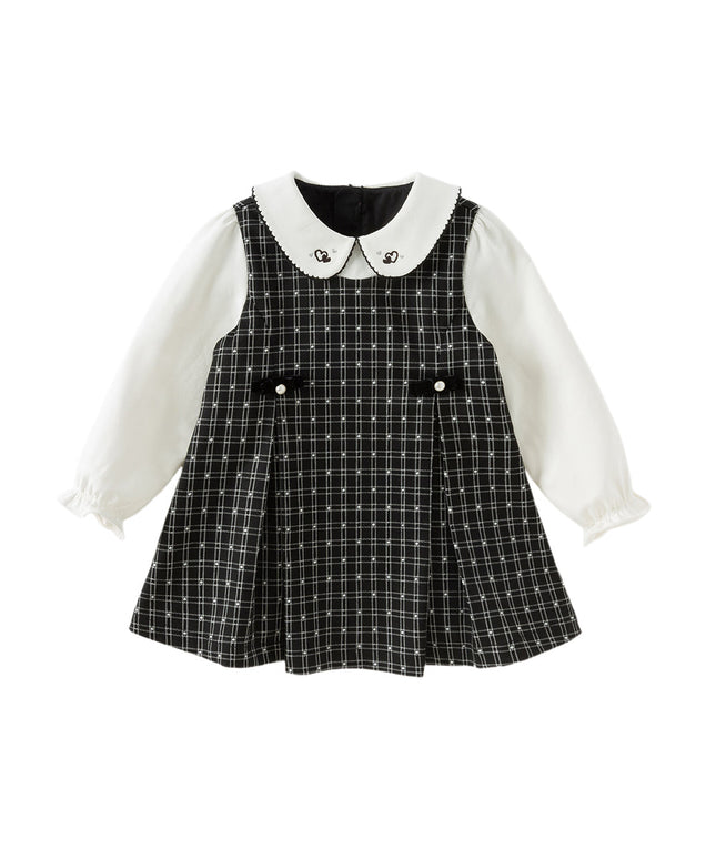 Toddler Girls Classic Black White Plaid A-line Party Dress