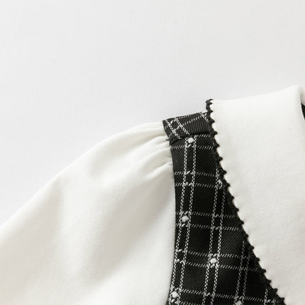 Toddler Girls Classic Black White Plaid A-line Party Dress