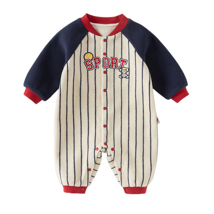 Boys Navy Blue Striped One-Pieces Romper
