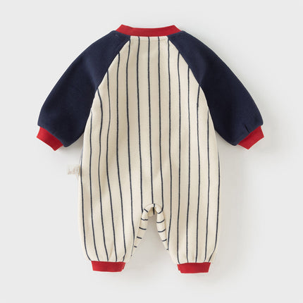 Boys Navy Blue Striped One-Pieces Romper
