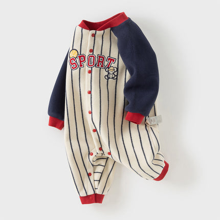 Boys Navy Blue Striped One-Pieces Romper