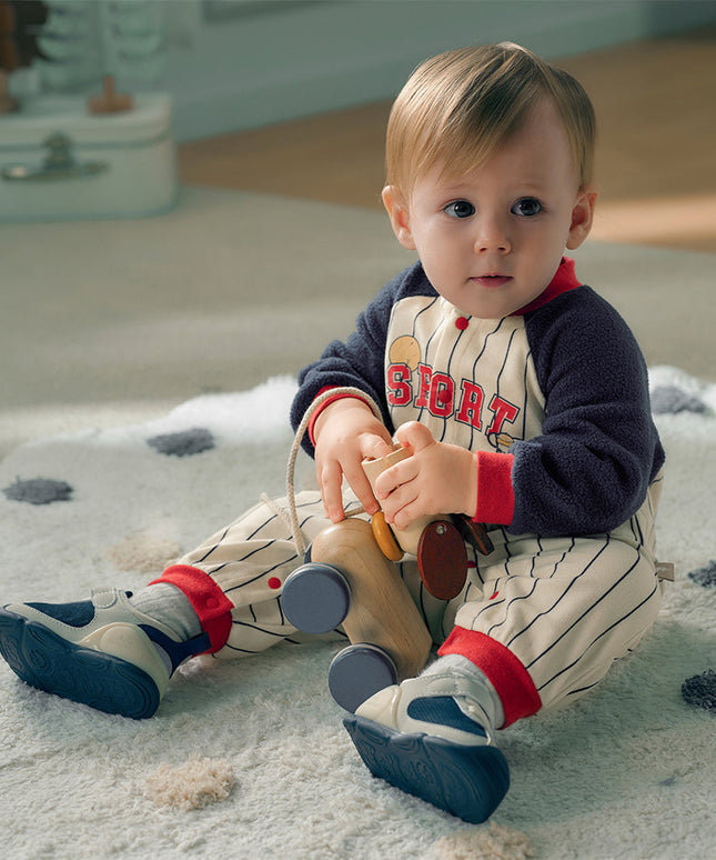 Boys Navy Blue Striped One-Pieces Romper