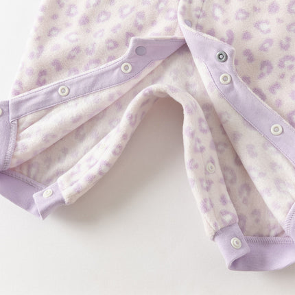Baby Girls/Boys Playful Print Fleece One-piece Hooded Crawl Suit Romper