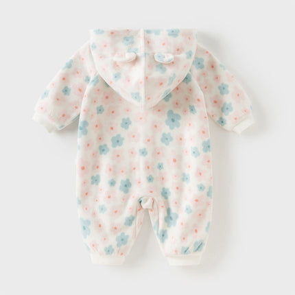 Baby Girls/Boys Playful Print Fleece One-piece Hooded Crawl Suit Romper