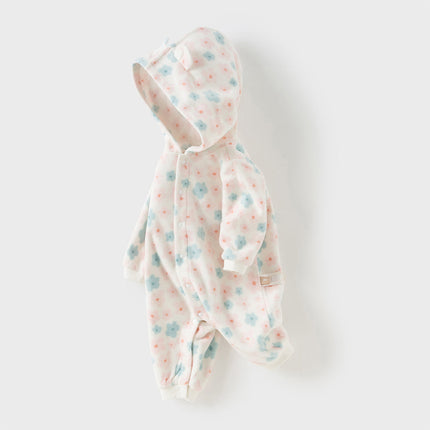 Baby Girls/Boys Playful Print Fleece One-piece Hooded Crawl Suit Romper