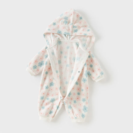 Baby Girls/Boys Playful Print Fleece One-piece Hooded Crawl Suit Romper