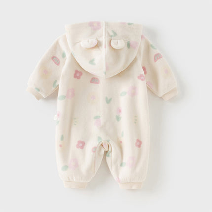 Baby Girls/Boys Playful Print Fleece One-piece Hooded Crawl Suit Romper