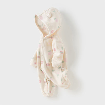 Baby Girls/Boys Playful Print Fleece One-piece Hooded Crawl Suit Romper