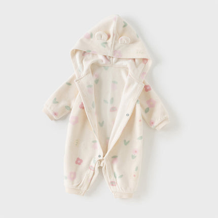 Baby Girls/Boys Playful Print Fleece One-piece Hooded Crawl Suit Romper