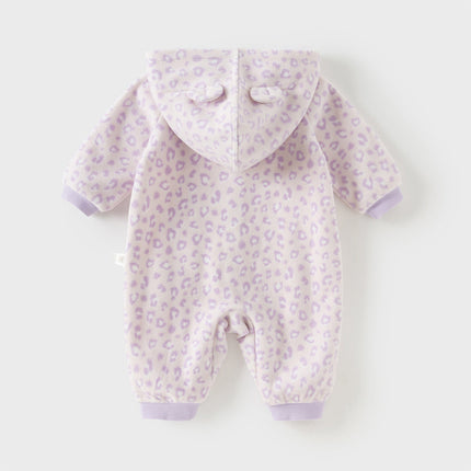 Baby Girls/Boys Playful Print Fleece One-piece Hooded Crawl Suit Romper