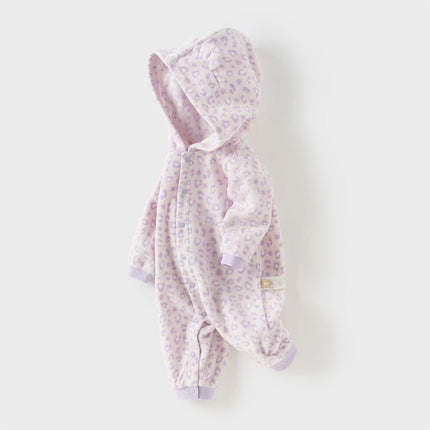 Baby Girls/Boys Playful Print Fleece One-piece Hooded Crawl Suit Romper