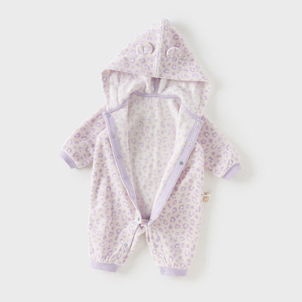 Baby Girls/Boys Playful Print Fleece One-piece Hooded Crawl Suit Romper