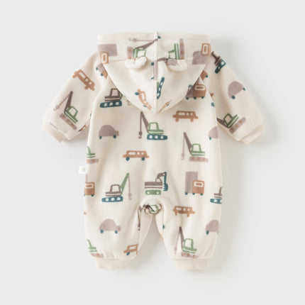 Baby Girls/Boys Playful Print Fleece One-piece Hooded Crawl Suit Romper