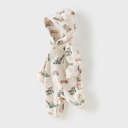 Baby Girls/Boys Playful Print Fleece One-piece Hooded Crawl Suit Romper