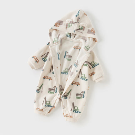 Baby Girls/Boys Playful Print Fleece One-piece Hooded Crawl Suit Romper
