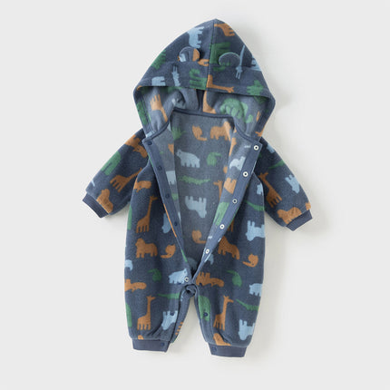 Baby Girls/Boys Playful Print Fleece One-piece Hooded Crawl Suit Romper
