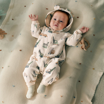 Baby Girls/Boys Playful Print Fleece One-piece Hooded Crawl Suit Romper