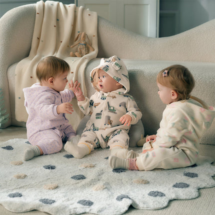 Baby Girls/Boys Playful Print Fleece One-piece Hooded Crawl Suit Romper