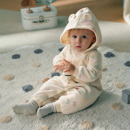 Baby Girls/Boys Playful Print Fleece One-piece Hooded Crawl Suit Romper