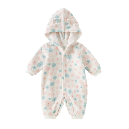 Baby Girls/Boys Playful Print Fleece One-piece Hooded Crawl Suit Romper
