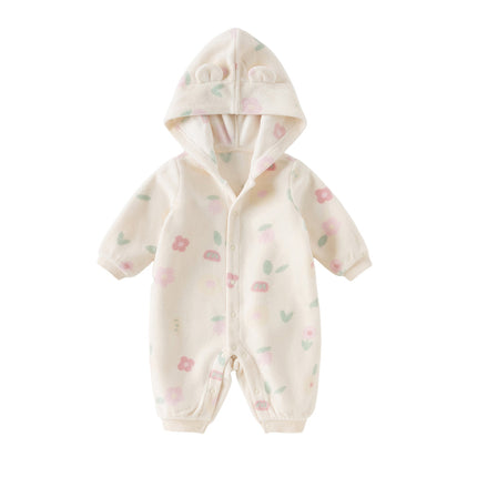 Baby Girls/Boys Playful Print Fleece One-piece Hooded Crawl Suit Romper