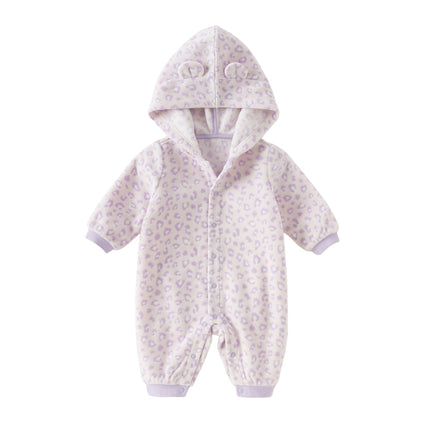 Baby Girls/Boys Playful Print Fleece One-piece Hooded Crawl Suit Romper