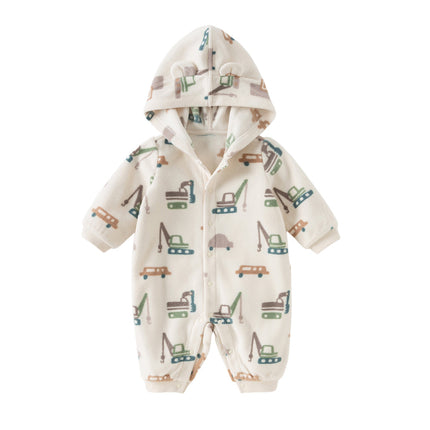 Baby Girls/Boys Playful Print Fleece One-piece Hooded Crawl Suit Romper