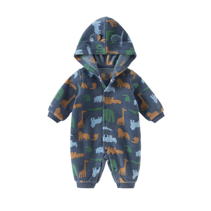 Baby Girls/Boys Playful Print Fleece One-piece Hooded Crawl Suit Romper