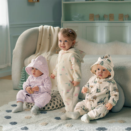 Baby Girls/Boys Playful Print Fleece One-piece Hooded Crawl Suit Romper