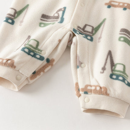 Baby Girls/Boys Playful Print Fleece One-piece Hooded Crawl Suit Romper
