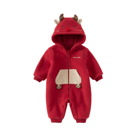 Baby Girls/Boys Cute Animal-shaped Soft Fleece Hooded One-Pieces Romper