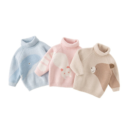 Toddler Girls/Boys Adorable Animal Jacquard Chenille Turtle Sweaters