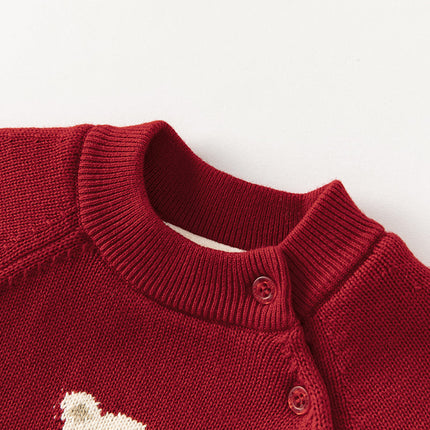 Toddler Girls/Boys Christmas Red Cute Bear Cozy Plush-lined Sweaters Tops