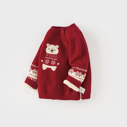 Toddler Girls/Boys Christmas Red Cute Bear Cozy Plush-lined Sweaters Tops