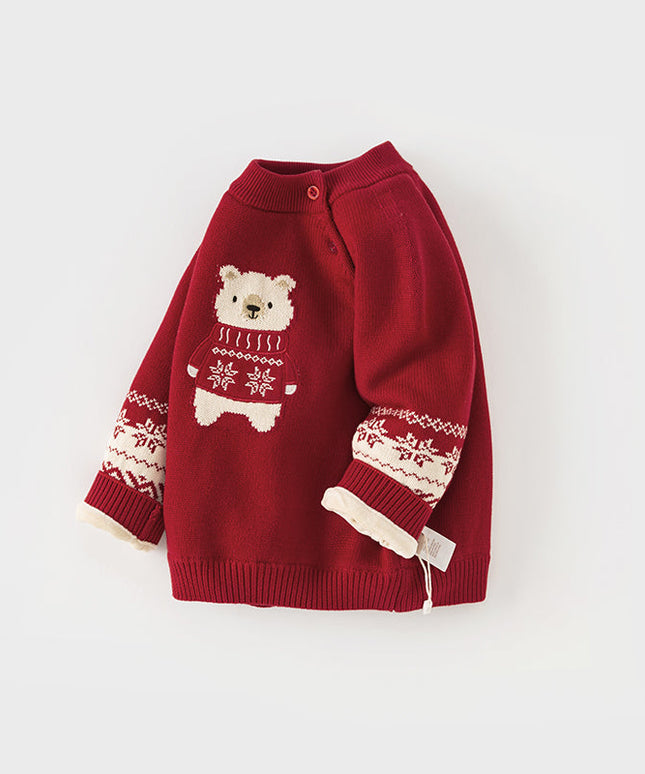 Toddler Girls/Boys Christmas Red Cute Bear Cozy Plush-lined Sweaters Tops