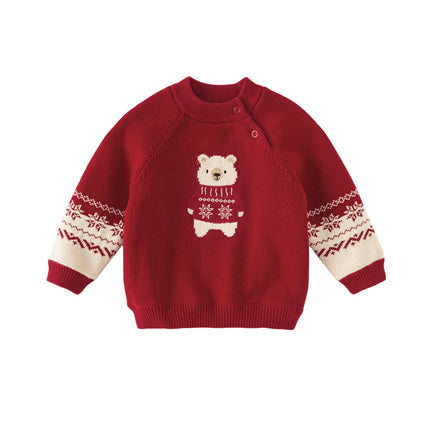 Toddler Girls/Boys Christmas Red Cute Bear Cozy Plush-lined Sweaters Tops