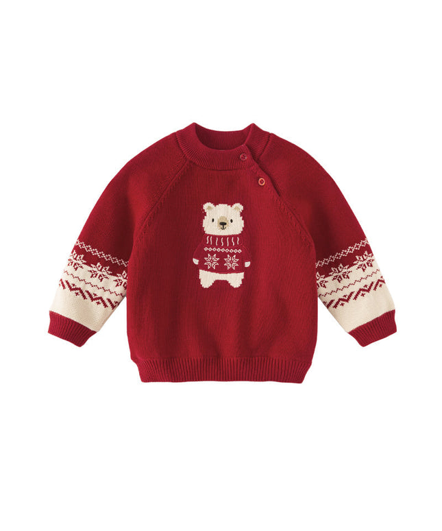 Toddler Girls/Boys Christmas Red Cute Bear Cozy Plush-lined Sweaters Tops