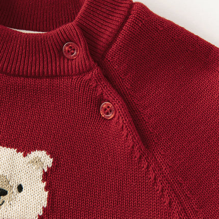 Toddler Girls/Boys Christmas Red Cute Bear Cozy Plush-lined Sweaters Tops