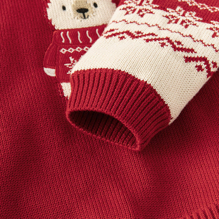 Toddler Girls/Boys Christmas Red Cute Bear Cozy Plush-lined Sweaters Tops