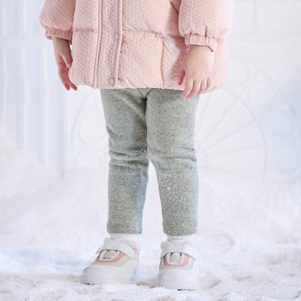 Toddler Girls Versatile Light Grey Soft Plush-lined Leggings