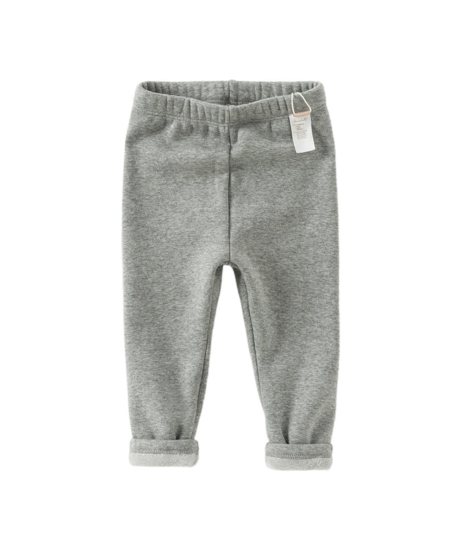Toddler Girls Versatile Light Grey Soft Plush-lined Leggings