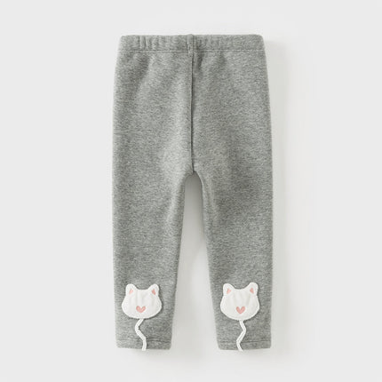 Toddler Girls Versatile Light Grey Soft Plush-lined Leggings