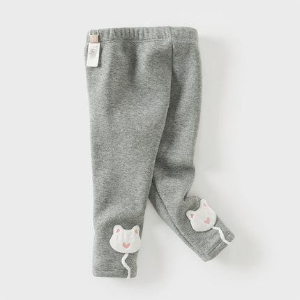 Toddler Girls Versatile Light Grey Soft Plush-lined Leggings