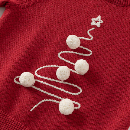 Toddler Girls/Boys Red Christmas-tree Decorations Soft Sweaters Tops