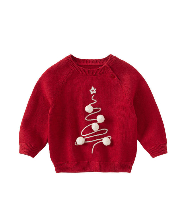 Toddler Girls/Boys Red Christmas-tree Decorations Soft Sweaters Tops