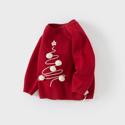 Toddler Girls/Boys Red Christmas-tree Decorations Soft Sweaters Tops