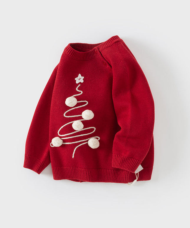 Toddler Girls/Boys Red Christmas-tree Decorations Soft Sweaters Tops