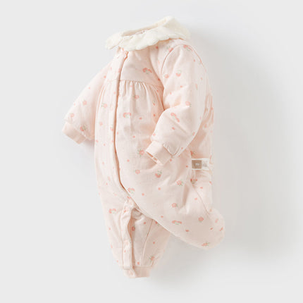 Baby Girls Sweet Pink Floral Print Soft Padded Rompers